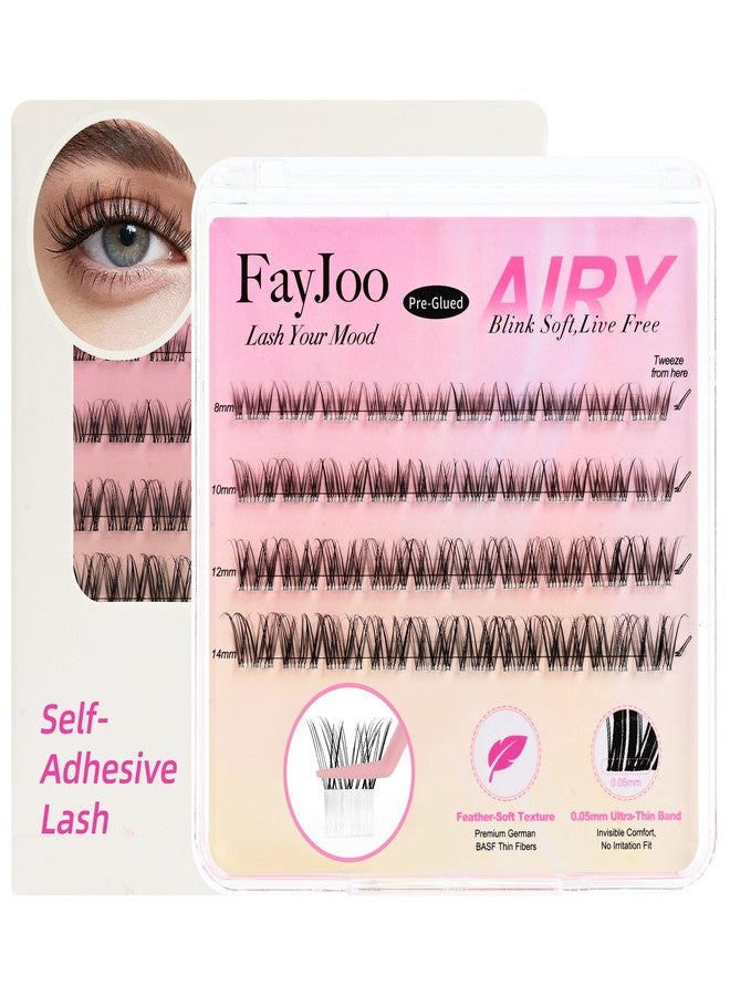 FayJoo Self-Adhesive Lashes with C Curl Natural Look, 24H Strong Hold, Press On Eyelash Clusters with Invisible Band, Reusable, No Glue/Remover Needed, Beginner Friendly, FayJoo AIRY 12 Pre Glued - Image 1